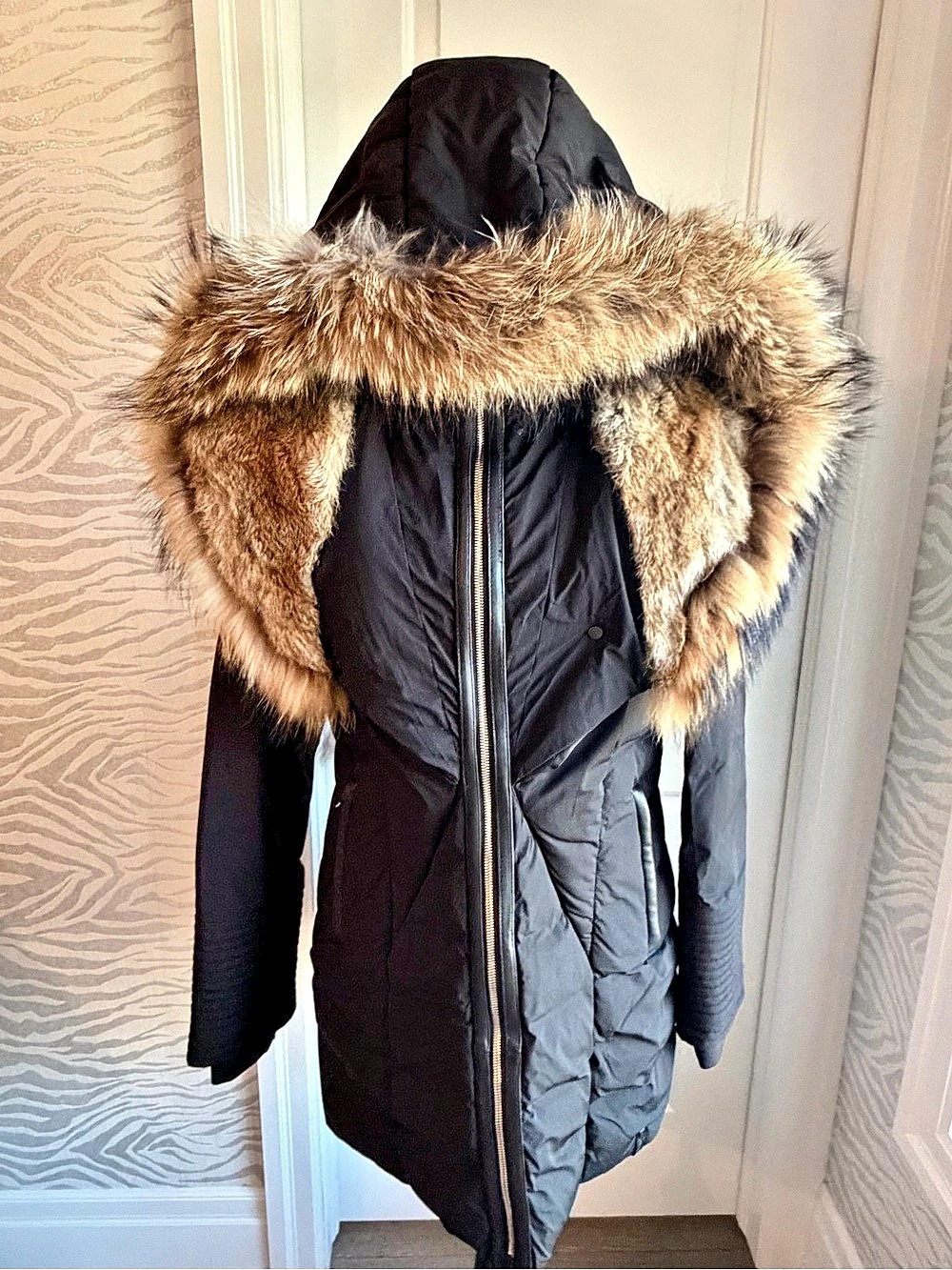 RUDSAK Black Quilted Winter Parka with Oversized Fur Hood